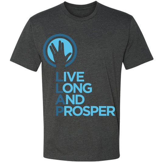 Live Long and Prosper + Hand Salute Crew Neck Tee in Charcoal Heather - Mens and Ladies Sizes - Leonard Nimoy's Shop LLAP