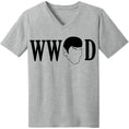 Load image into Gallery viewer, "WHAT WOULD SPOCK DO" V-Neck Tee in Heather Grey - Unisex and Ladies Sizes - Leonard Nimoy's Shop LLAP