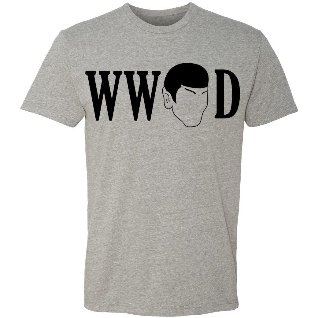 "WHAT WOULD SPOCK DO" Crew Neck Tee in Heather Grey - Unisex and Ladies Sizes - Leonard Nimoy's Shop LLAP