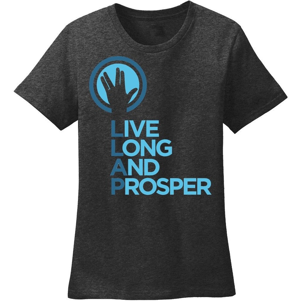 Live Long and Prosper + Hand Salute Crew Neck Tee in Charcoal Heather  - Mens and Ladies Sizes - Leonard Nimoy's Shop LLAP
